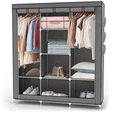 Intirilife Stoffschrank Kleiderschrank mit Kleiderstange, Fächern und Seitentasche - Textil 130x175x45 cm in ASCH GRAU - mit Reißverschluss