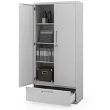 Jan Nowak Aktenschrank Metall Büroschrank 90 cm MEGAN 1 Schublade 30 cm abschließbar (0,6 mm Wandmontage möglich PZH-zertifiziert) Stahl 4 Böden Schloss 2 Schlüssel robust 4 Farben 185 cm grau