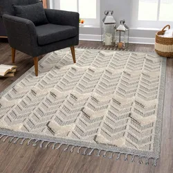 Teppich CARPET CITY "VALENCIA 920", blau (grau, blau), B:200cm H:20mm L:290cm, Obermaterial: 55% Polypropylen, 45% Sisal, Teppiche, Fransenteppich, Boho-Stil, Hochtief-Muster/ 3D-Effekt, mit Fransen
