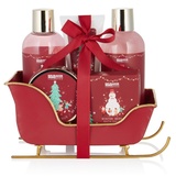 BRUBAKER Cosmetics Bade- und Dusch Set Winter Beeren Duft - 6-teiliges Geschenkset im Schlitten Weihnachten - Weihnachtsset für Frauen und Männer