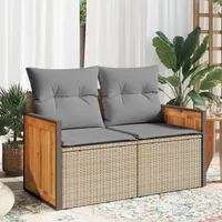 vidaXL Gartensofa mit Kissen 2-Sitzer Beige Poly Rattan