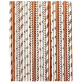 YAOSHENG Papierstrohhalme, 100-Metallfolie gestreift/gewellt/rosa Strohhalme, passend für Geburtstage, Hochzeiten, Bräute, Weihnachtsdekorationen und Partyzubehör (rose gold)