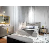 Xlmoebel Schlafzimmer-Set Schlafzimmer Bett mit 2x Nachttische Kommode Modern, (3-tlg., Bett / 2x Nachttische / Kommode), Hergestellt in Italy grau