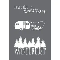 Rayher 45103000 Schablone Wanderlust, Format DIN A5, mit Rakel, Siebdruck-Schablone, Malschablone, selbstklebend, Grau