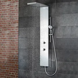 HSK Duschpaneel LAVIDA Plus, mit Schwallfunktion, 3-Wege-Steuerelement, 1900017-42, Ausführung: Edelstahl poliert, mit Glasfront Weiß