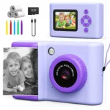 Tosaju Sofortbildkamera für Kinder Kinderkamera Digitalkamera mit Druckpapier & 32G TF Karte Videokamera mit farbigen Stiften Weihnachten Geburtstag Geschenk für Kinder 3-14 Jahren Lila
