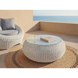 vente-unique Whiteheaven Gartenbeistelltisch rund Polyrattan elfenbeinweiß