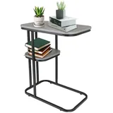 TWSOUL Beistelltisch Sofatisch mit 2 Ablagen,Sofatisch, Laptoptisch, 50 x 58.5 x 30 CM grau|schwarz