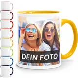 Moonworks® Fototasse, Tasse mit Foto und Text selbst gestalten, personalisierte Geschenke, Fotogeschenke gelb unisize