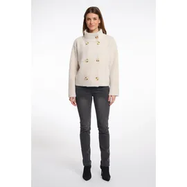 RINO & PELLE "BETH", Damen, Gr. L (40), stone check, Bouclé, Obermaterial: 49% Polyamid, 27% Polyester, 24% Viskose, regular fit taillenbedeckt, Jacken Kurzjacke, mit Stehkragen