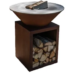 Grill'Chic Holzgrill Le Classique Braséro mit Outdoor-Plancha 80x90, aus echtem Cortenholz - 100% in Frankreich hergestellt
