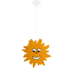 Pendelleuchte Kinderzimmer Sonne Hängeleuchte Sonne Kinderleuchte Hängelampe, Holz gelb, 1x LED 11W 1055W warmweiß, DxH 38x110 cm