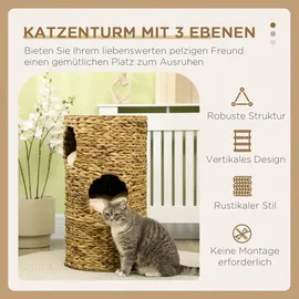 PawHut Kratzbaum Kratztonne mit 3 Höhlen Kissen