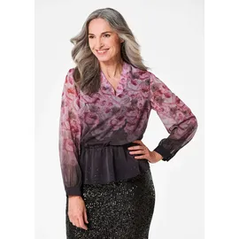 GOLDNER Florale Printbluse mit V-Ausschnitt Schwarz 19