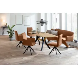 K+W Komfort & Wohnen Esstisch, Massivholz mit bootsförmiger Tischplatte im Materialmix K+W Komfort & Wohnen wildeiche bi + schwarz + Wildeiche bianco