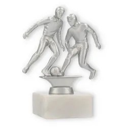Pokal Metallfigur Zweikampf silbermetallic auf weißem Marmorsockel 14,6cm