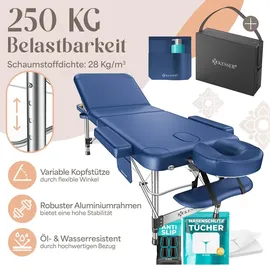 Kesser KESSER® Massageliege klappbar & höhenverstellbar 3 Zonen Massagebett Massagetisch Kosmetikliege Therapieliege Aluminium + 10x Gesichtsauflage mit Kopfstütze Armlehnen & Tasche