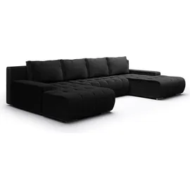petits-meubles U-Sofa 5-sitzig umbaubar Truhe Jonas Cord Schwarz - Schwarz