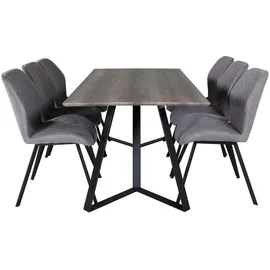VCM Ebuy24, Essgruppe Esstisch El Holz dekor grau und 6 Gemma Esszimmerstühle grau.