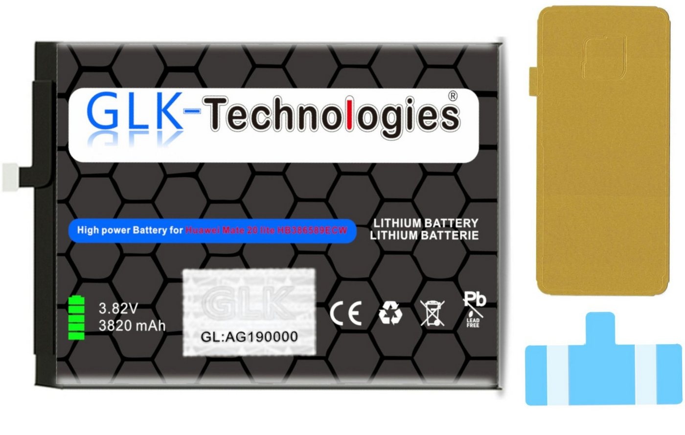 GLK-Technologies High Power Ersatz Akku für Huawei Mate 20 Lite / P10 Plus / Honor inkl. Klebestreifen Smartphone-Akku 3820 mAh (3,8 V)