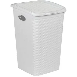 Kreher XL Wäschekorb im Rattan Design mit Klappdeckel und 50 Liter Volumen, B 37 x T 38 x H 54,5 cm, Farbe Weiß