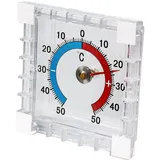 TRI Außen-Thermometer, Analog Fenster Klebe, Fensterthermometer, Wetterstation, Kunststoff Temperaturanzeige, 7,5 x 7,5cm