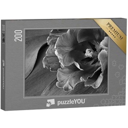 puzzleYOU Puzzle Exotische Papageientulpe, schwarz-weiß, 200 Puzzleteile, puzzleYOU-Kollektionen Fotokunst