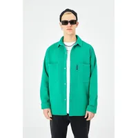 COFI Hemdjacke aus Baumwolle in Oversize Fit Übergangsjacke (L) Grün - Grün