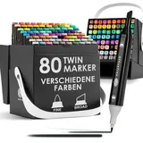 OfficeTree 80er Alkohol Marker Set - Filzstifte für Erwachsene mit Stifte Box - Marker Stifte Set mit Farbcodes - Alkohol Stifte zum Zeichnen & Malen - Twin Marker auch als Manga Stifte