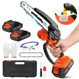 Mini Kettensäge mit Akku, 6 Zoll Akku-Kettensäge mit 4000 mAh Akku 6-8 m/s Elektrische Kettensäge mit Ölbehälter und Sicherheitsschloss, Tragbare Akku-Kettensäge für Innenhof, Haushalt und Garten