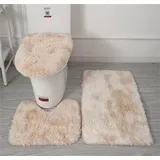 Weiche Mikrofaser-Badezimmerteppich-Set, 3-teilig, rutschfeste Badematte, flauschiger Plüsch-WC-Sitzbezug für Badezimmer, wasserabsorbierende Badematte, maschinenwaschbar (helles Kamel)