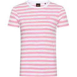 T-Shirt BOSS ORANGE "Esla Striped Premium Damenmode", Damen, Gr. M (38), open lila 554, Single Jersey, Obermaterial: 100% Baumwolle, unifarben, casual, regular fit hüftbedeckend, Rundhals, Kurzarm eng normaler Saum, Shirts, Premium Damenmode, im gestreiften Design