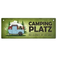 Trendaffe Campingplatz Metallschild in grün mit Wohnwagen Motiv Wohnmobil