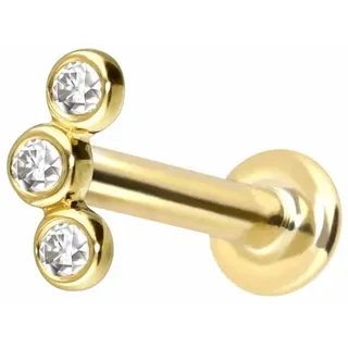 PIERCINGLINE Piercing-Set 14 Karat Gold Labret mit Innengewinde MOISSANIT-BOGEN (Labrets, 1-tlg) goldfarben Stablänge: 6mm - Stabstärke: 1mm