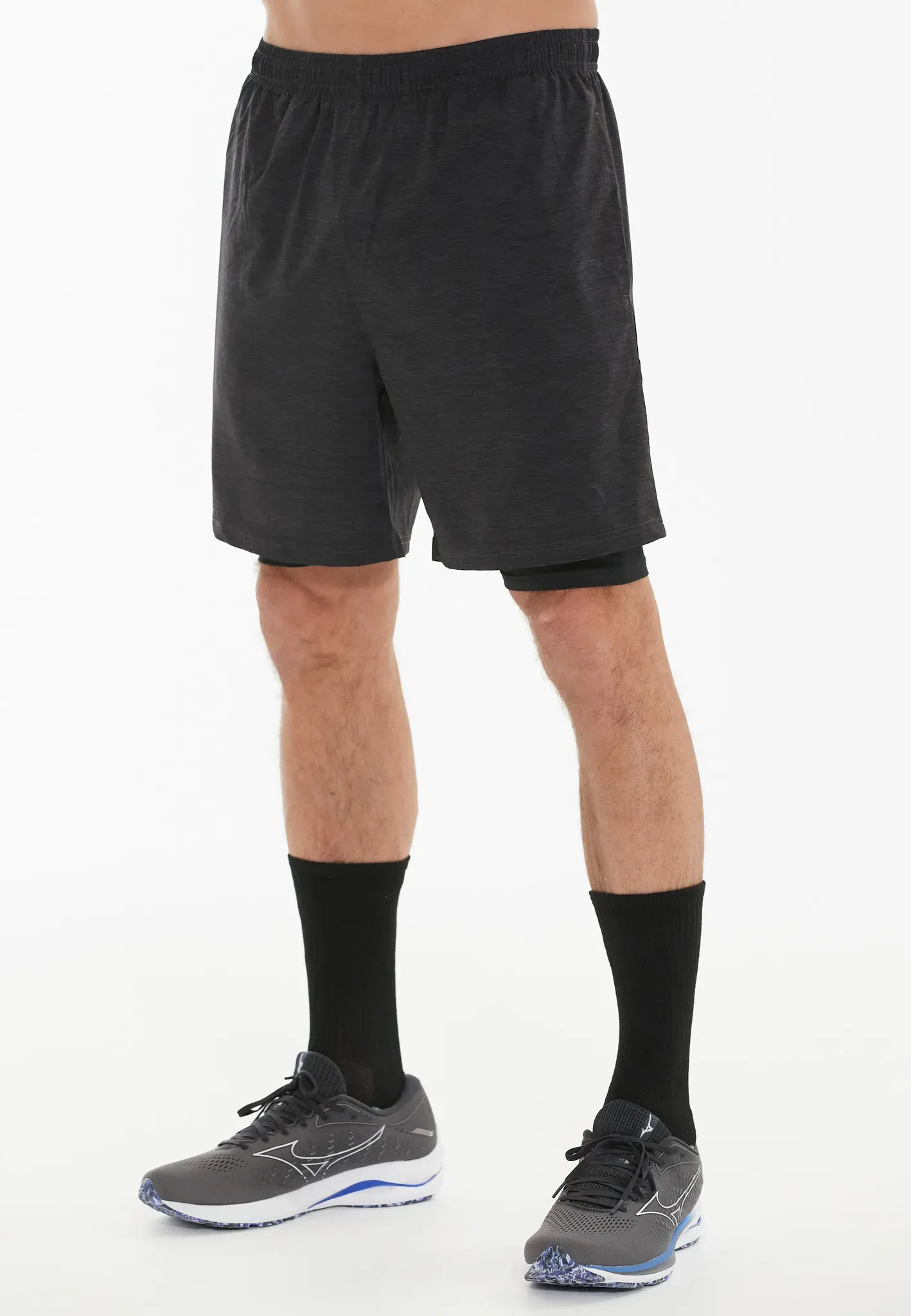 Shorts ENDURANCE "VANCLAUSE", Herren, Gr. XXL, US-Größen, schwarz (schwarz, meliert), 86% Polyester, 14% Elasthan, meliert, sportlich, kurz, Hosen, mit haltgebender Innenshorts