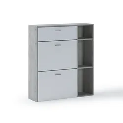 SKRAUT HOME Schuhregal WIND, Struktur Zementgrau, Farbe MATTWEISS an den 2 Flügeltüren und der Schublade, Maße 90x26x101,5cm hoch. - ZAPATEROWINDCEMBL