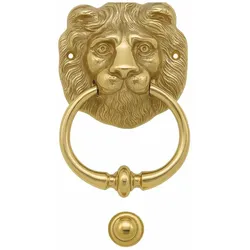 Casa Padrino Barock Türklopfer Löwe Messing H. 15 cm - Barock Wohnaccessoires