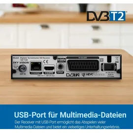 Sky Vision 150 T-HD, 1080p HDTV DVB-T2 Receiver, USB, HDMI, SCART, Coaxial - Schwarz