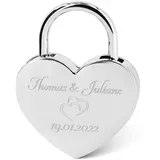 GRAVURZEILE Herzschloss mit Gravur - Personalisiertes Schloss in Gold mit Herzschlüssel - Personalisiert mit Namen & Datum - Geschenkidee zum Valentinstag - Geschenk für Sie & Ihn - Silber