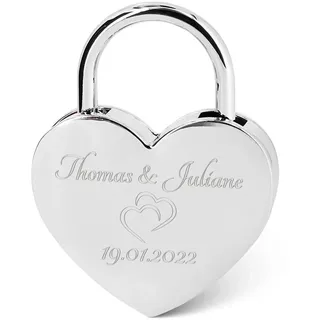GRAVURZEILE Herzschloss mit Gravur - Personalisiertes Schloss in Gold mit Herzschlüssel - Personalisiert mit Namen & Datum - Geschenkidee zum Valentinstag - Geschenk für Sie & Ihn - Silber
