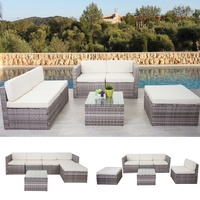 Mendler Poly-Rattan-Garnitur HWC-D24, Garten-/Lounge-Set Sofa grau, Polster creme - Grau