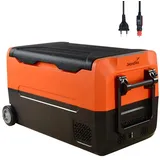 Skandika Elektrische Kühlbox Auto-Gefrierbox, Camping Kompressor Kühlschrank mit Trennwand, 12V Stecker, Netzteil für Steckdose, +10° bis -20°C, LKW, Bus, Camper orange