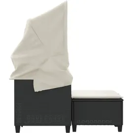 vidaXL Gartensofa 2-Sitzer mit Dach und Hockern Schwarz Poly Rattan