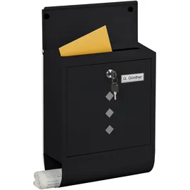 Relaxdays Briefkasten schwarz inkl. Zeitungsfach