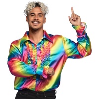 Boland - Disco Hemd mit Rüschen, Regenbogen-Farben, für Herren, Kostüm, Party Shirt, Schlagermove, 70er Jahre, Mottoparty, Karneval