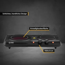 First Austria TZS First Austria - Kochplatte Infrarot 2er Glaskeramik-Herdplatte ALLE Topfarten 2000W - Doppelkochplatte Kochfeld elektrisch für Umzug, Camping ... - Schwarz