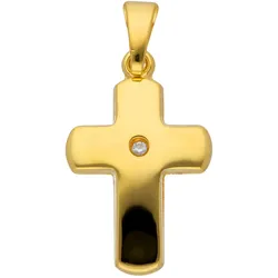 Ketten-Anhänger ADELIA ́S "585 Gold Kreuz Anhänger", gold, Schmuckanhänger, Damen, 0,008 ct VVS = sehr sehr kleine Einschlüsse mit Diamant, Gelbgold 585, mit Diamant Goldschmuck für Damen & Herren