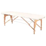 Activeshop Massageliege Klappbar Massagetisch Kosmetikliege Behandlungsliege Massage table Komfort Wood mit 2 Zonen höhenverstellbaren Holz-Füßen und Premium-PU-Leder mit Tragetasche Cream