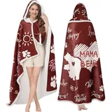 pewjury Geschenk für Frauen Tragbare Decke, Sofadecke Bear Kuscheldecke, Umarmung Decke mit Ärmeln für Frauen Frau Mama Mutmacher Geschenke (Rot, 130X185 cm)