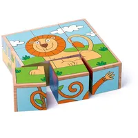 WOODYLAND Würfelpuzzle Holz - Puzzle Cubes / Würfelpuzzle mit 6 Motiven zum Thema Tiere, 9 Puzzleteile, 9 Würfel rundum bedruckt. 6 verschiedene Puzzlemotive.